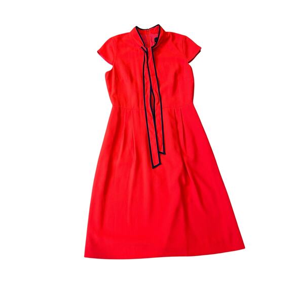 J. CREW Red Navy Tie-Neck Knee Length Fit & Flare Office Dress 365 Crepe Red 10T - Picture 3 of 12
